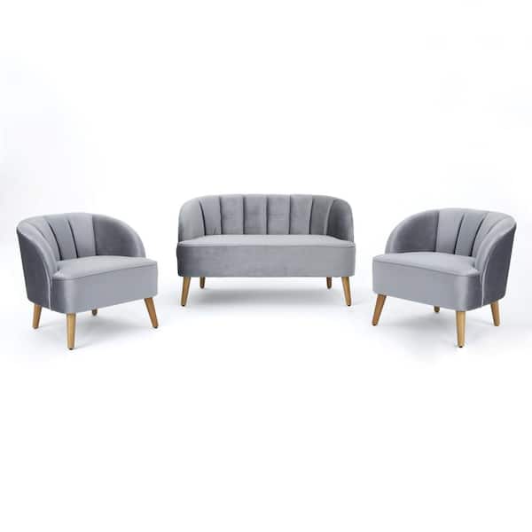 Noble House Amaia 3-Piece Pewter Living Room Set
