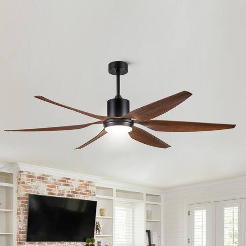 66 in. Smart Indoor Brown Ceiling Fan with Dimmable Integrated LED and App Remote Control bessten Ceiling Fans With Lights