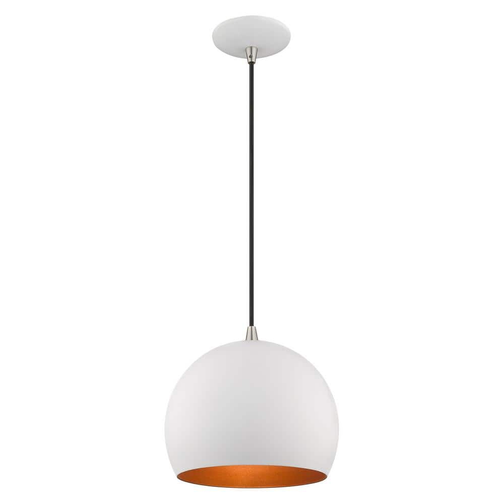 Contemporary 1-Light Mini Pendant in White with Gold Interior Finish