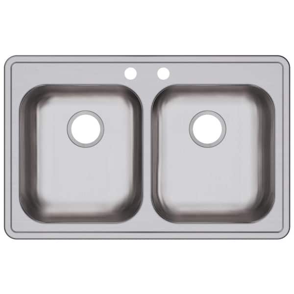 Dayton 33in. Drop-in 2 Bowl 22 Gauge  Stainless Steel Sink Only and No Accessories