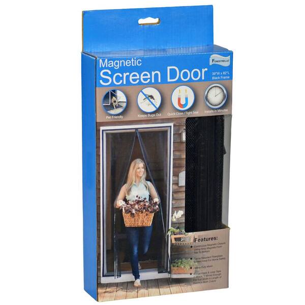 Fenestrelle 39 in. x 82 in. Black Fiberglass Center Opening Screen DoorFEN 92500 The
