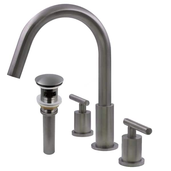 Novatto WALTZ 8 in. Widespread Double Handle Lavatory Bathroom Faucet with Overflow Drain in Gunmetal