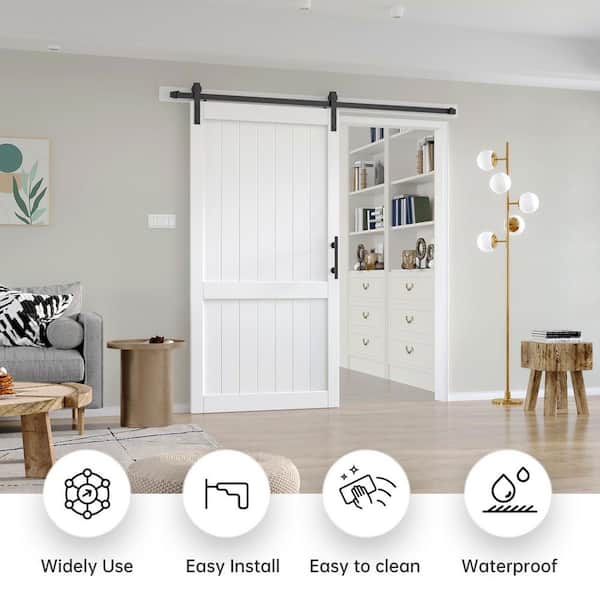 42 in. x 84 in. White DH Shape MDF Sliding Barn Door with Hardware Kit