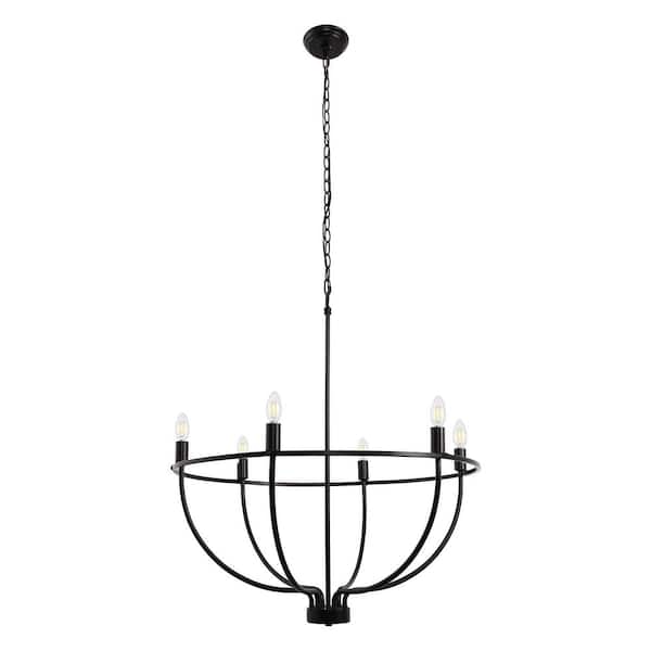 Emeritpro Industrial Wagon Wheel 6-Light Black Chandelier with E12 Sockets and KD Design for Dining Room Kitchen or Entryway