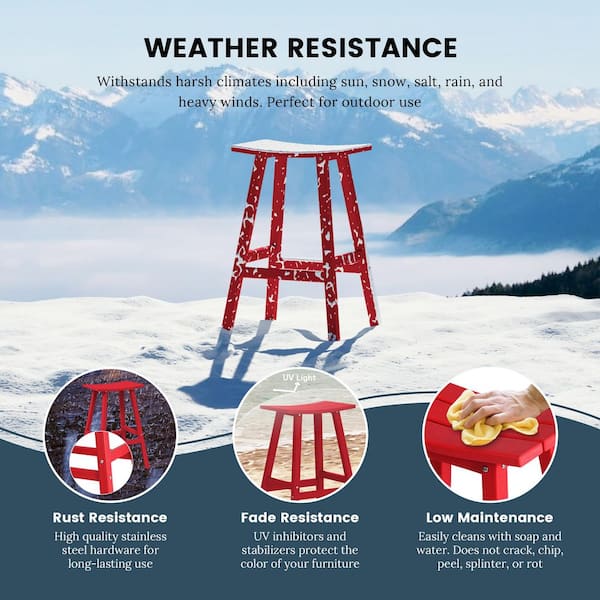 Franklin Red 29 in. Poly HDPE Fade Resistant Outdoor Patio Saddle Seat Pub Height Bar Stool (Set of 2)