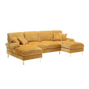 110 in. W 4-piece U Shaped Chenille Modern Sectional Sofa with in Yellow Double Chaises
