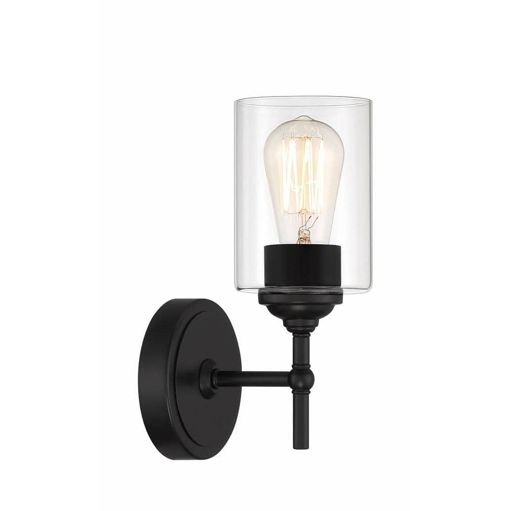 Home Decorators Collection Ayelen 1-Light Matte Black Clear Glass Sconce