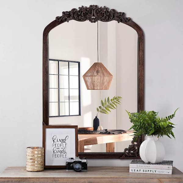Dovelina 24 in. W x 36 in. H Classic Arched Wood Framed Brown Retro Wall Decorative Mirror