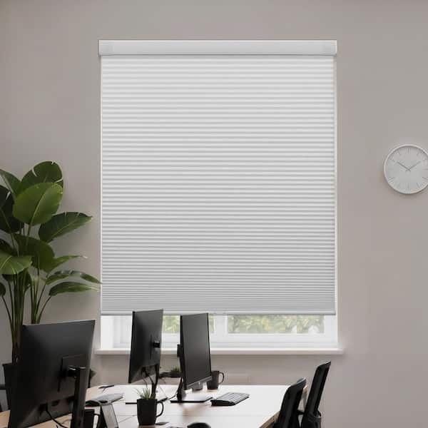 EZ Grip No Drill No Tool White Cordless Blackout Polyester 3/8” Cellular Shades - 30 in. W x 48 in. L