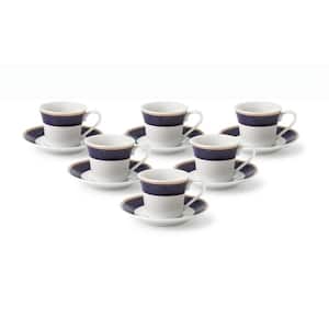 Lorren Home 2 oz. Porcelain Espresso Set Service for 6-Blue/Gold