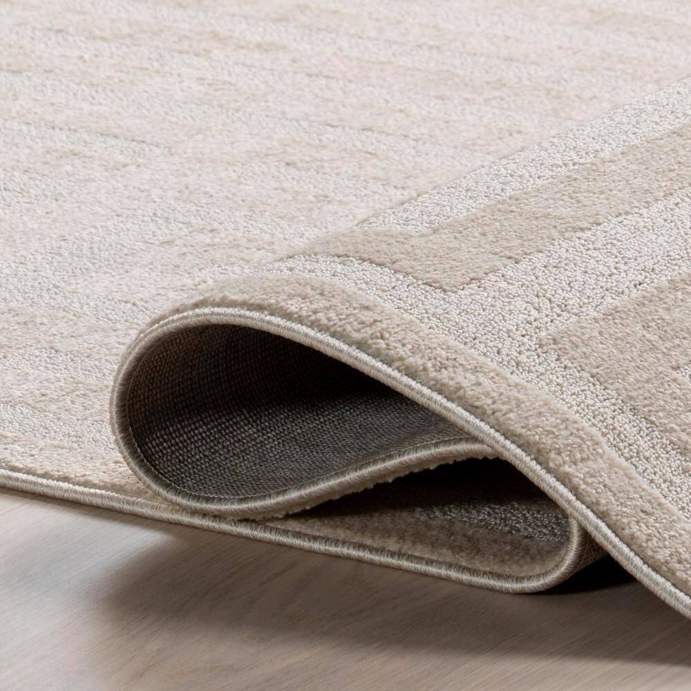 Ivory Geometric Washable Synthetic 4' x 6' Area Rug