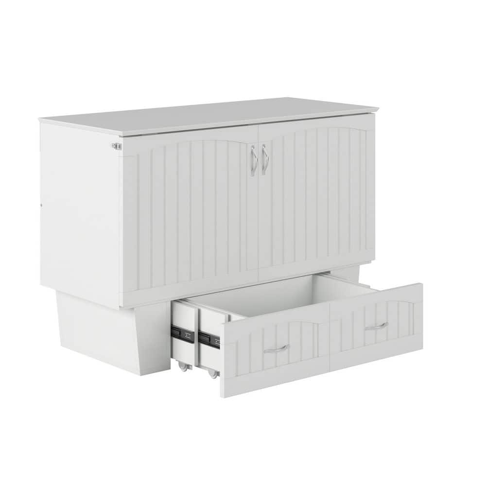 Marina White Full Murphy Bed Chest with Storage and Charger