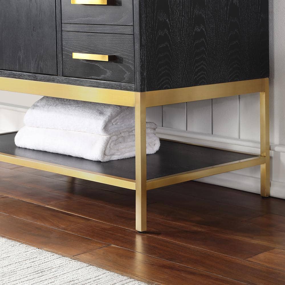 Wildy 36" Black Oak Single Sink Vanity with Gold Hardware