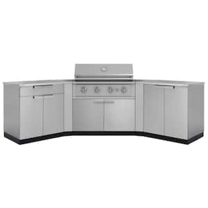 Outdoor Kitchen 129.95 in. W x 24 in. D x 48.5 in.H Stainless Steel 7-Piece Cabinet Set with 40 in. LP Performance Grill