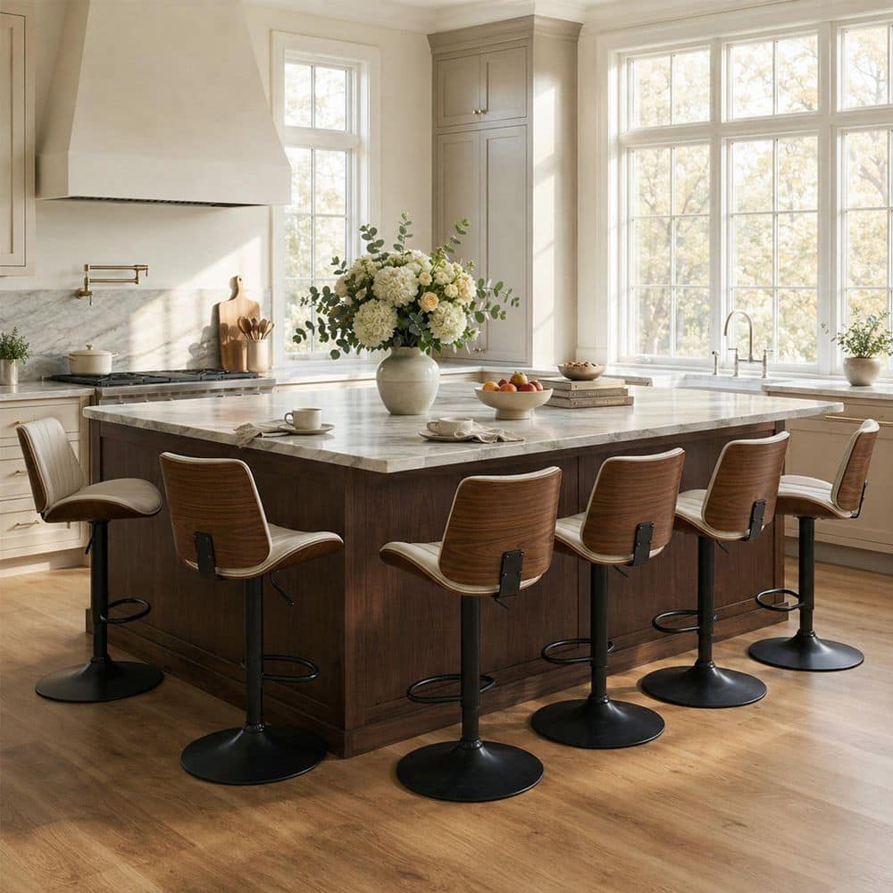 33.5 in. H Ivory Nova Modern Leather Swivel Counter Barstool Set of 6
