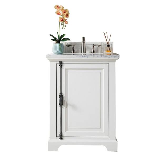 James Martin Vanities Providence 26 in. W x 23.5 in.D x 34.3 in. H Single Vanity in Bright White with Solid Surface Top in Arctic Fall