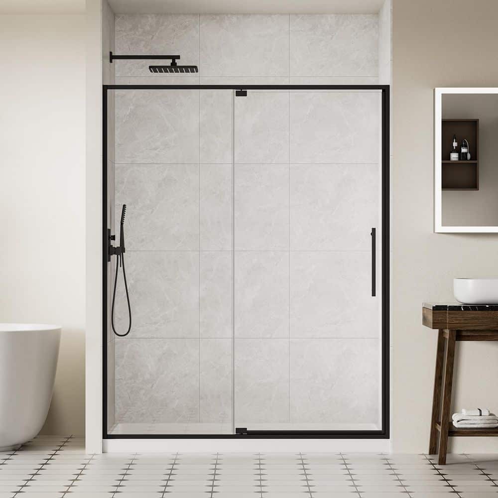 Framed Pivot Shower Door 56-60 in. W x 74 in. H with 5/16 in. Clear Tempered Glass, Sofe Close, Easy Setup, Matte Black price history on PriceWatchPro