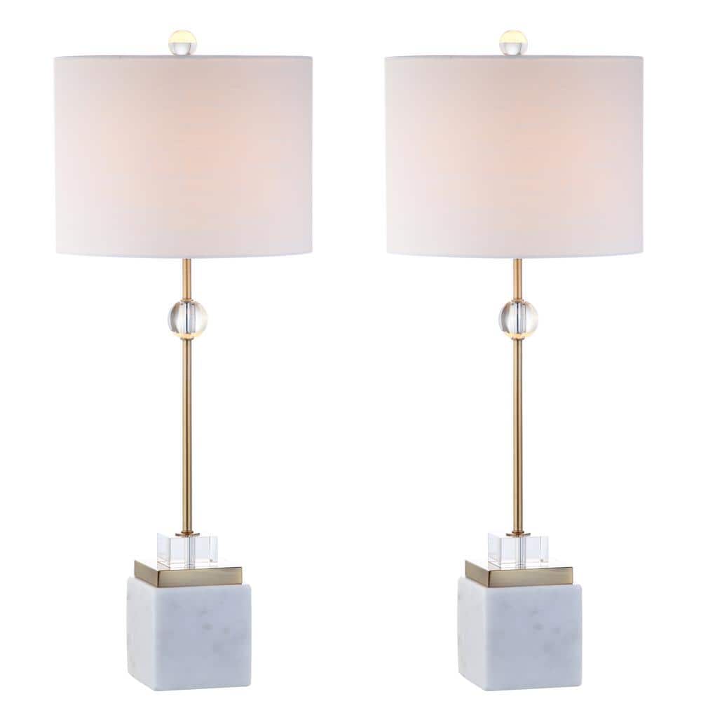 Dawson 30" White Marble and Brass LED Table Lamp Set
