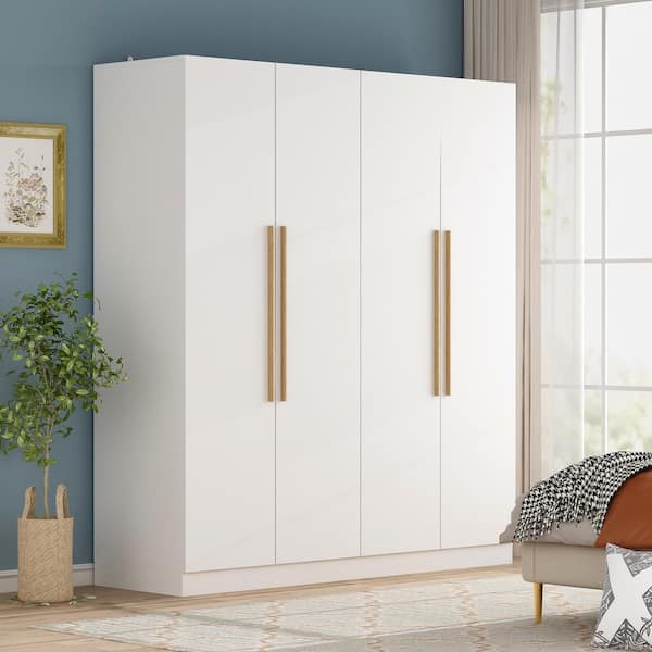 FUFU&GAGA White with (70.9 The Hanging Armoires Depot 4-Door 63 - in. Rod D) Wardrobe in. W Home and Shelves H 19.7 x KF210109-xin in. Storage x