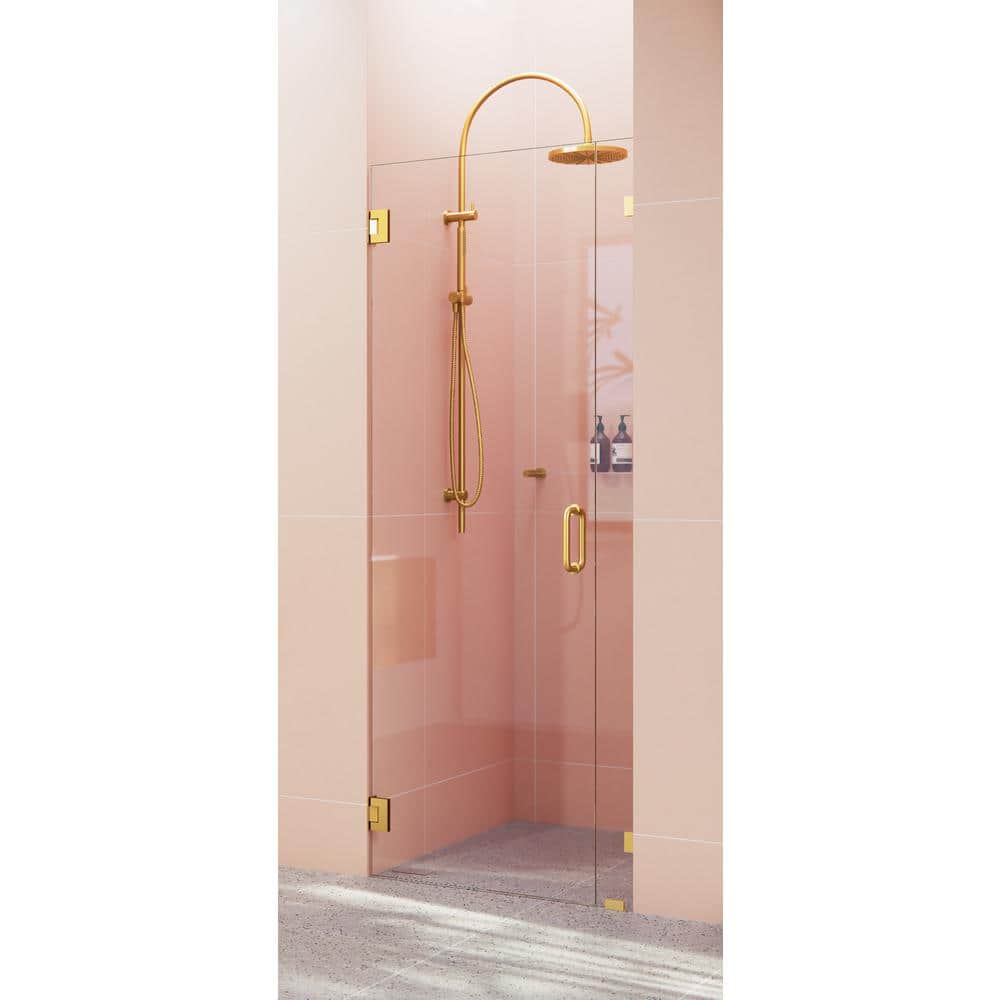 Satin Brass 78" Frameless Glass Hinged Shower Door