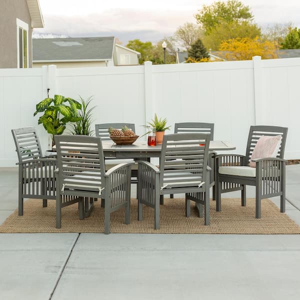 Walker Edison Furniture Company Grey Wash 7 Piece Classic Wood Outdoor Patio Dining Set With Cream Cushions Hd8086 The Home Depot Classic Wood Outdoor Patio Dining Set, Grey Outdoor Patio Furniture