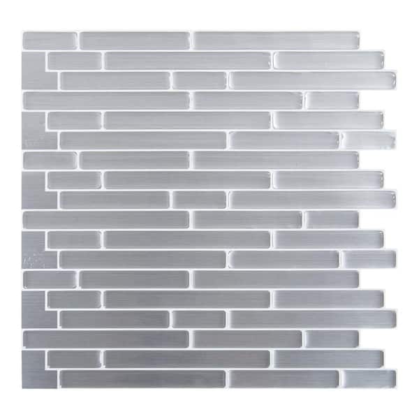 Unbranded 6-Pieces 10 in. x 10 in. Silver Truu Design Self-Adhesive Peel and Stick Accent Wall Tiles