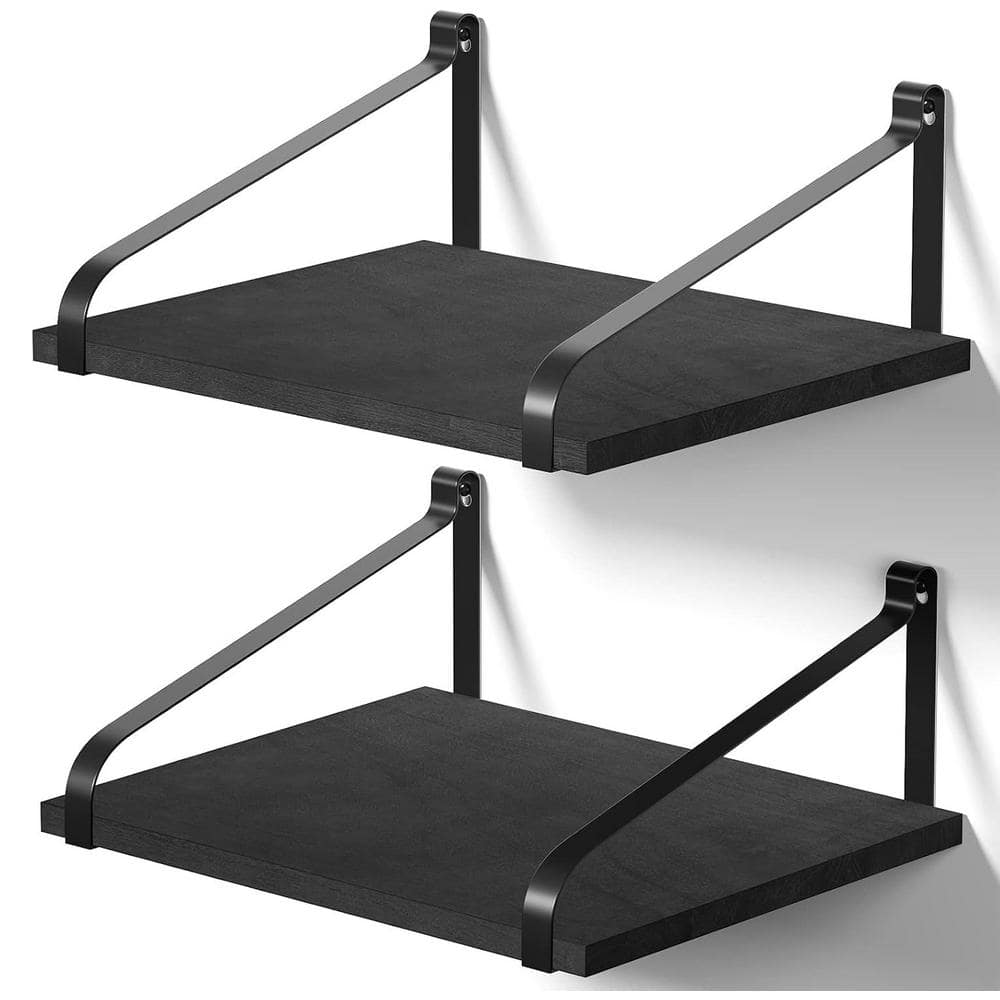 12 in. W x 16.5 in. D Black Wood Floating Shelves for wall Decor 2 Decorati