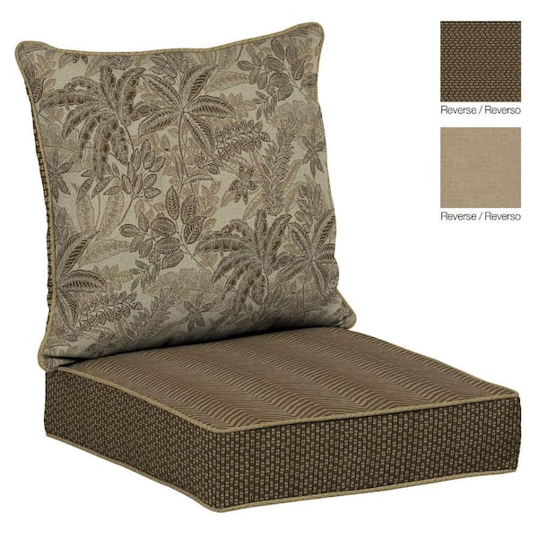Bombay Outdoors Reversible Palmetto Mocha 2-Piece Deep Seating Outdoor Lounge Chair Cushion Set
