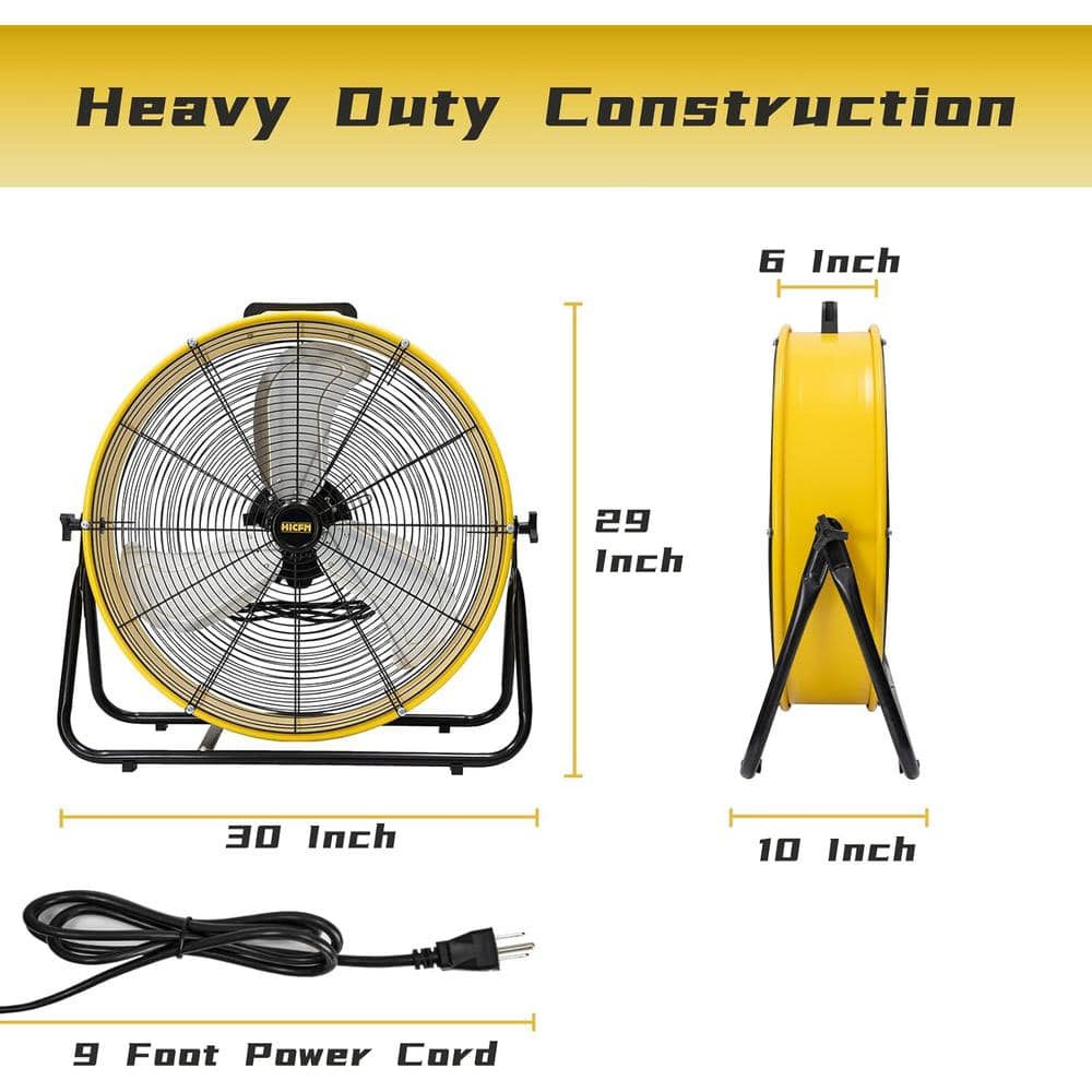24-Inch Yellow and Black High Velocity Drum Fan with Steel Housing