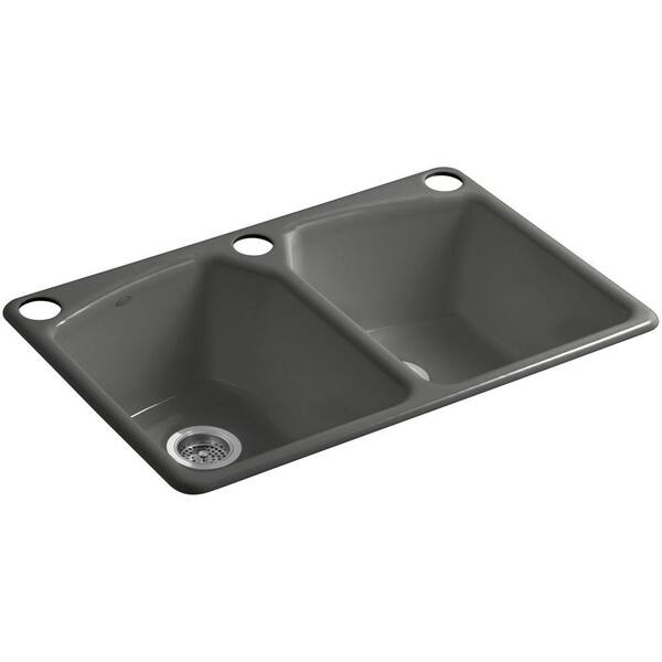 KOHLER Tanager Undermount Cast-Iron 33 in. 3-Hole Double Bowl Kitchen Sink in Thunder Grey