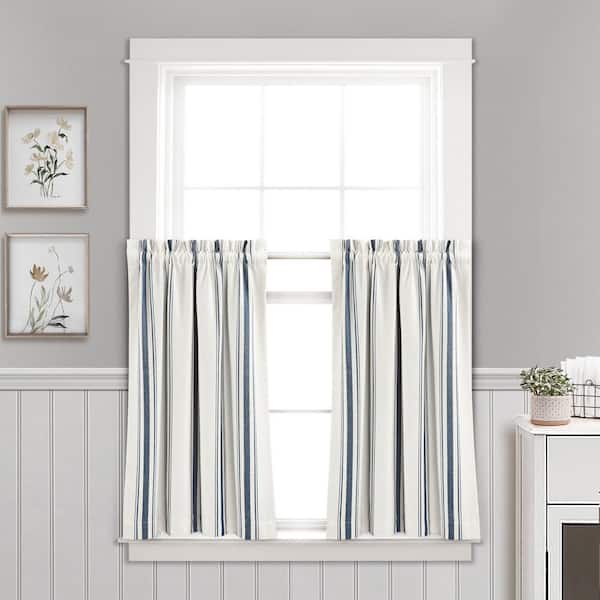 HOMEBOUTIQUE Farmhouse Stripe Yarn Dyed Recycled Cotton Kitchen Tiers Navy 58 in. W x 36 Plus 1.5 Set (Each 29 in. W x 36 Plus 1.5)