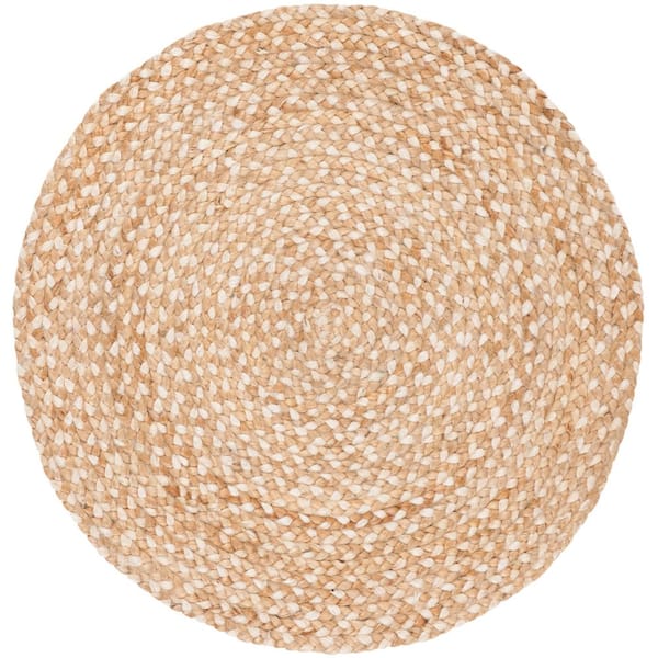 Natural Fiber Beige/Ivory Doormat 3 ft. x 3 ft. Round Geometric Area Rug