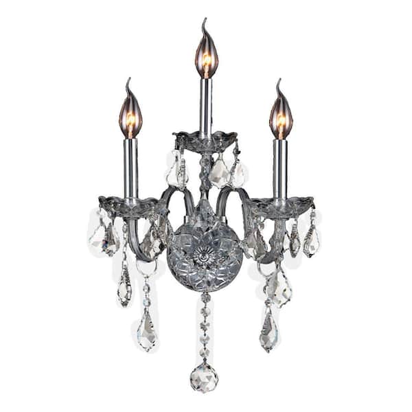 Worldwide Lighting Provence 3-Light Chrome Clear Crystal Sconce