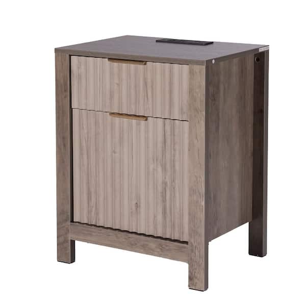 Set of 2 End Tables with Charging Station, 2-Drawer Nightstands with Cabinet, 3-Tier Storage, USB/Outlets