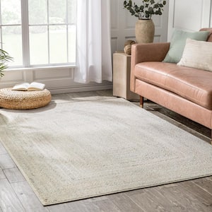 Rodeo Chindi Modern Solid and Striped Green Ivory 3 ft. 11 in. x 5 ft. 3 in. Area Rug