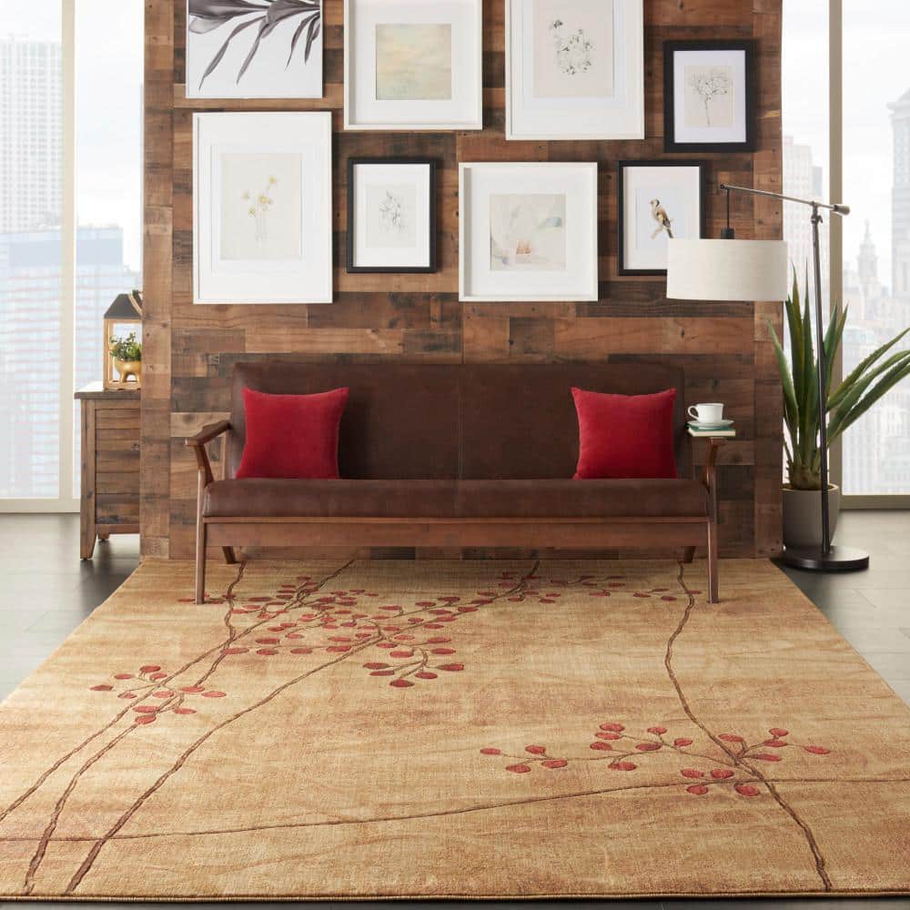 Latte Floral Synthetic 10' x 14' Area Rug