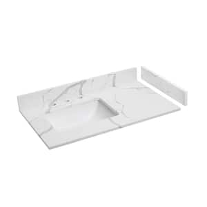 Olive 36 in. W x 22 in. D Quartz Vanity Top in Calacatta White with Rectangle Single Sink Included Backsplash Sidesplash