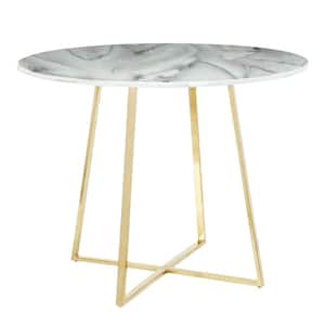 Cosmo Round Dining Table in Gold with White Marble Top
