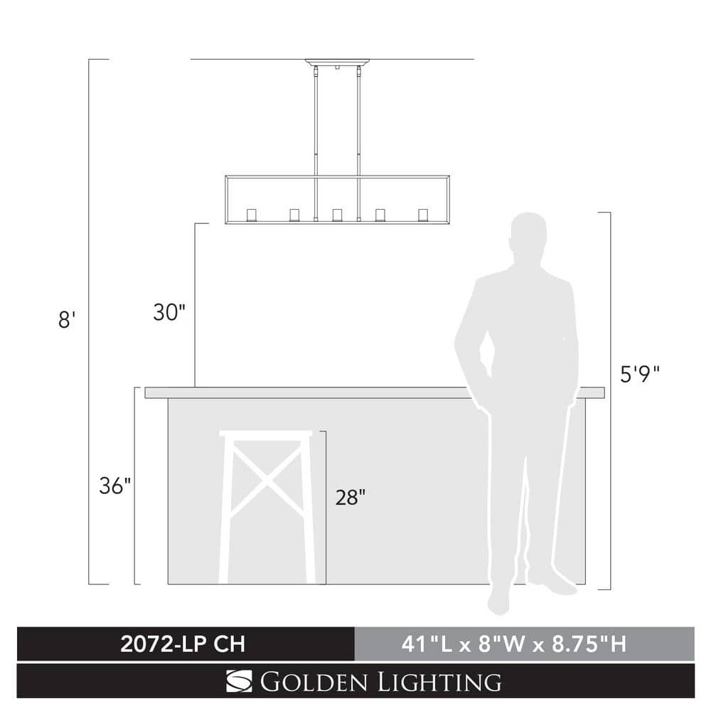 Contemporary Chrome 41" Linear Island Pendant with Exposed Bulbs