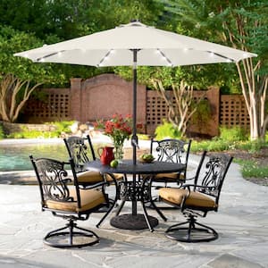 9 ft. Solar Lighted LED Outdoor Patio Market Table Umbrella in Beige, UV-Resistant Canopy and Tilt Button