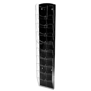 51 in. x 10 in. Black with Clear Acrylic Wall Mounted Hanging Brochure Magazine Rack with Adjustable Pockets