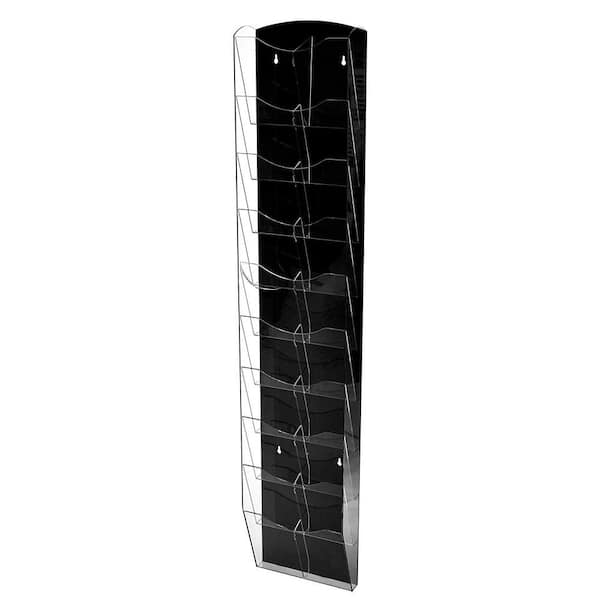 AdirOffice 51 in. x 10 in. Black with Clear Acrylic Wall Mounted Hanging Brochure Magazine Rack with Adjustable Pockets