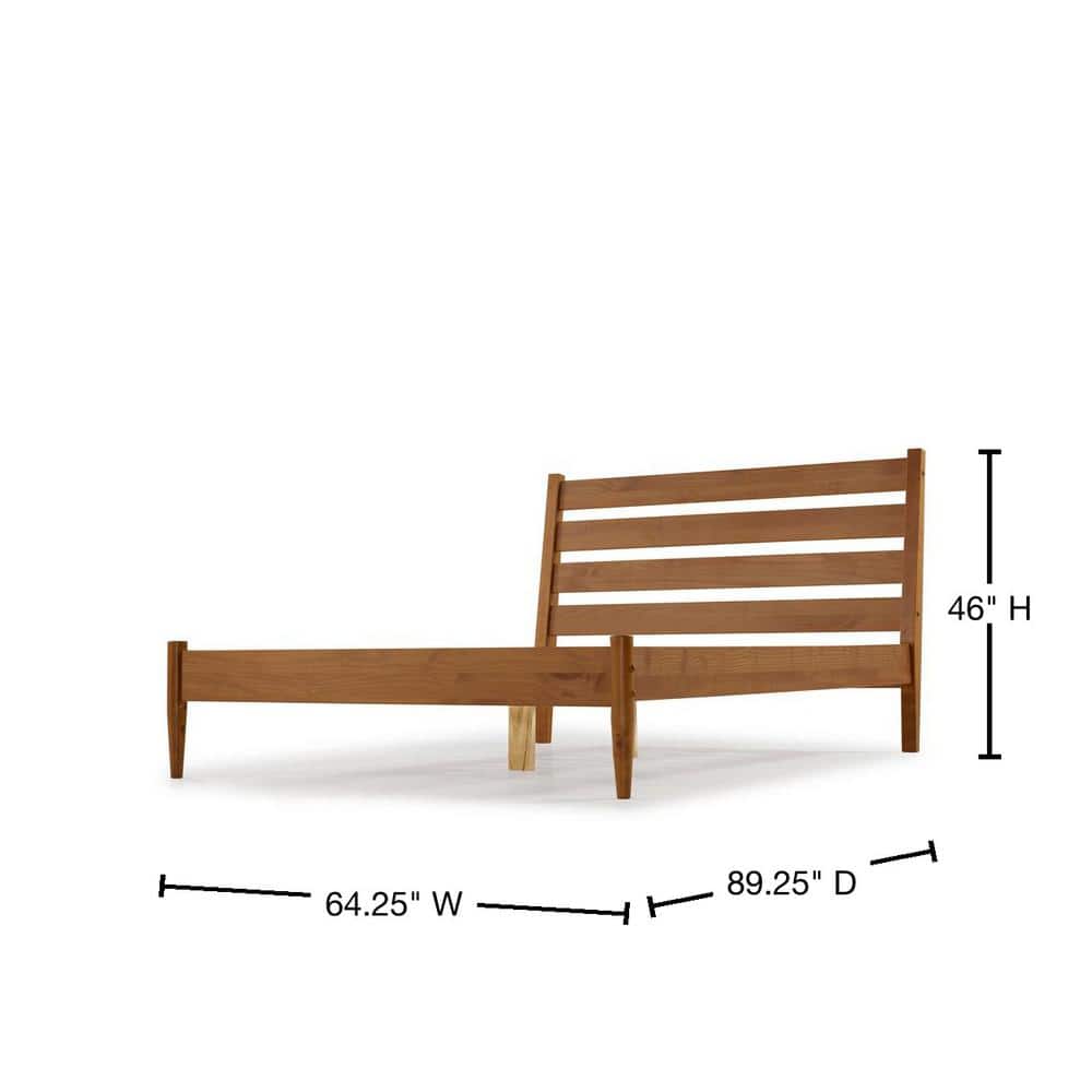 Castanho Brown Mid-Century Modern Queen Platform Bed with Slatted Headboard