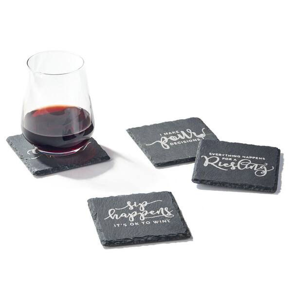 Wooden Burnt Finish Square Coasters (4 pc set) 50774 - The Home Depot