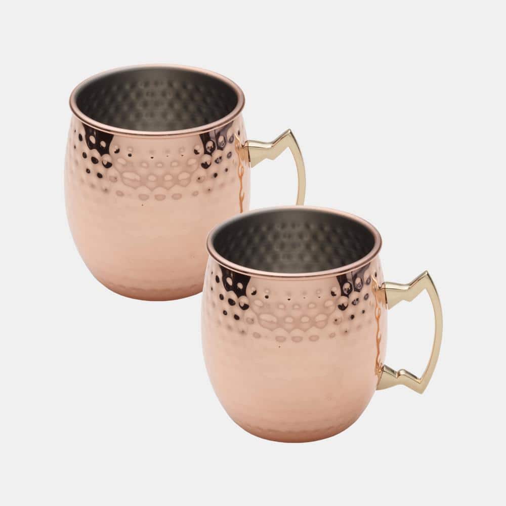 Cocktail Gift Basket with Copper Mugs for Housewarming Parties Polished