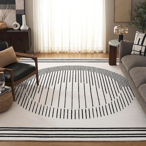 Rodeo Drive 8 ft. x 10 ft. Ivory/Black Striped Moon Area Rug