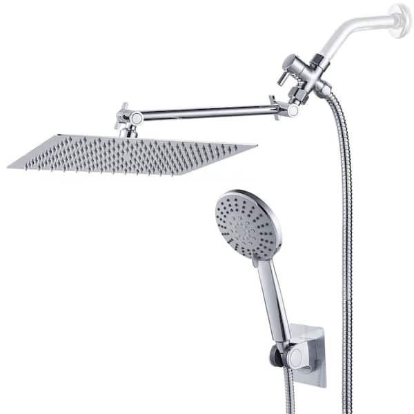 cobbe 8 in. Rainfall 5-Spray Patterns Dual Wall Mount and Handheld Shower Head 1.8 GPM with Adjustable Shower Heads in Chrome