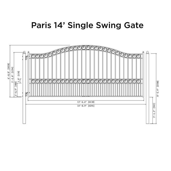 ALEKO Paris Style 14 ft. x 6 ft. Black Steel Metal Single Swing Driveway Fence Gate