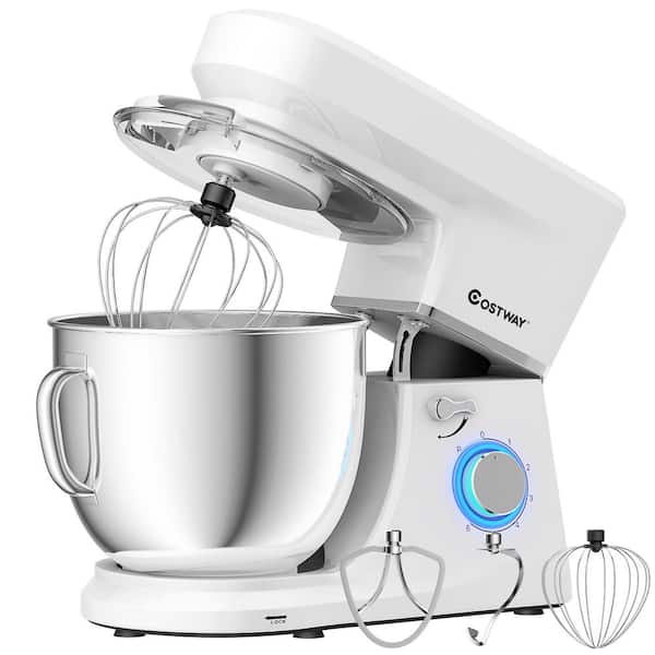 Costway 660W 7.5 qt. . 6-Speed White Stainless Steel Stand Mixer with Dough Hook Beater