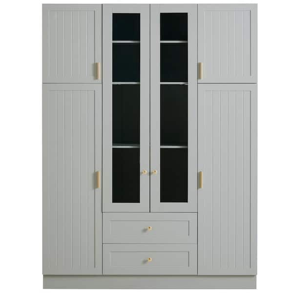 53.2 in. W x 17.7 in. D x 71 in. H Green Linen Cabinet with 6 Doors, Drawers, Adjustable Shelves,Pull-out Trays